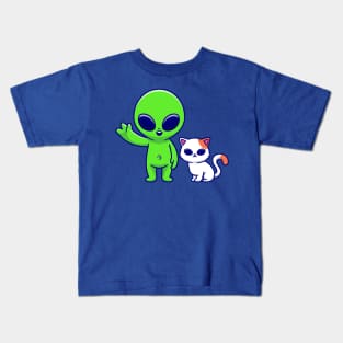 Cute Alien with Cat Cartoon Kids T-Shirt